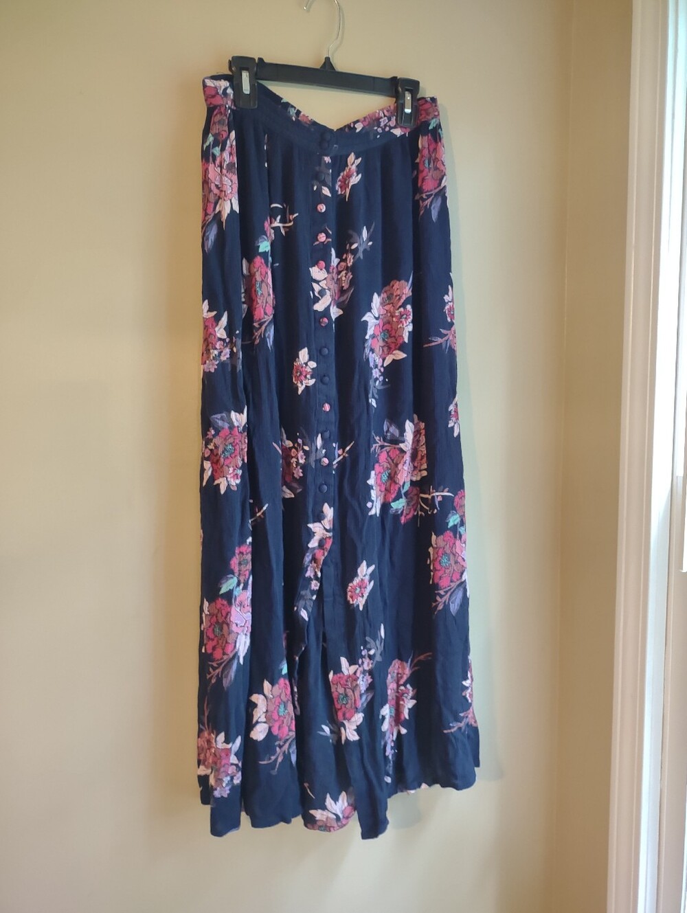 Patrons of Peace Navy Floral Button Front Maxi Skirt Boho L